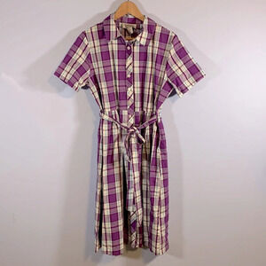 Anthony Richards size 10 cotton button up shirt dress purple plaid 50’s swing